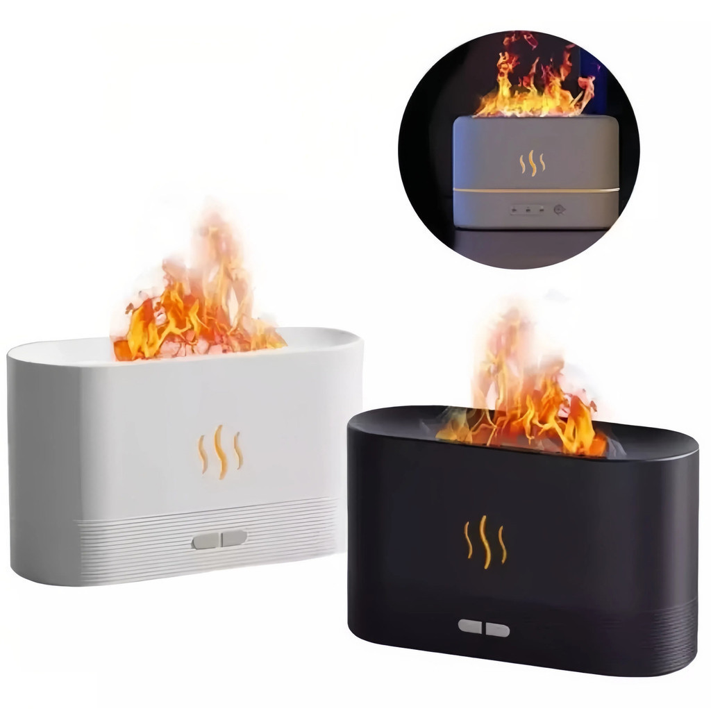 Imagem Umidificador de Chama com Difusor de Óleo Essencial e Luz LED Colorida de 7 Cores, Efeito de Chama