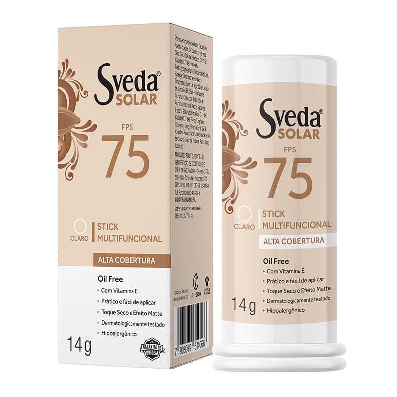 Protetor Solar Facial Sveda Stick Multifuncional FPS75 Claro 14g em Oferta na Shopee