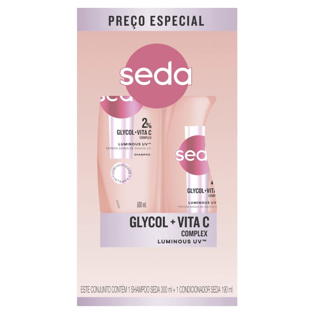 Shampoo 300ml e Condicionador 190ml Seda Glycol e Vita C Complex Luminous Uv - Beauty
