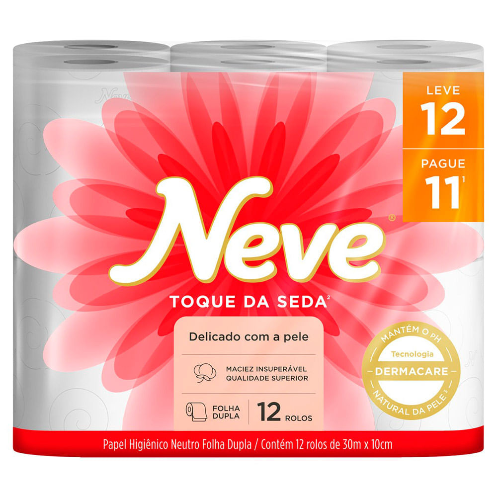 Papel Higiênico Neve Toque da Seda Neutro Folha Dupla 30m Leve 12 Pague 11 Unidades - Pets