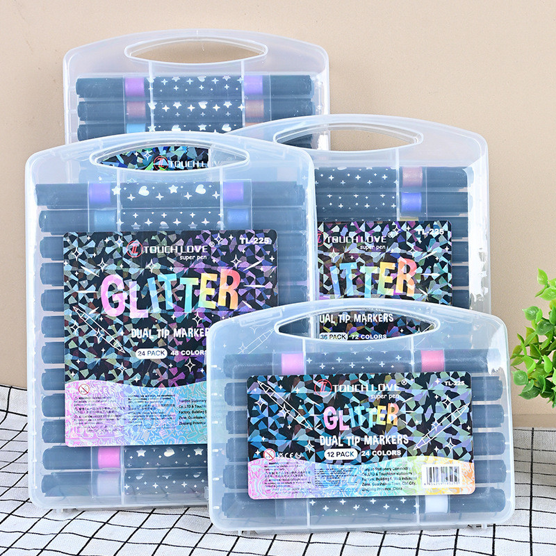 Marcador metálico 12/24/36/48 caneta de glitter de cabeça dupla marcador de cabeça dupla brilhante YB em Oferta na Shopee