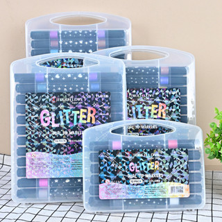 Marcador metálico 12/24/36/48 caneta de glitter de cabeça dupla marcador de cabeça dupla brilhante YB em Oferta na Shopee