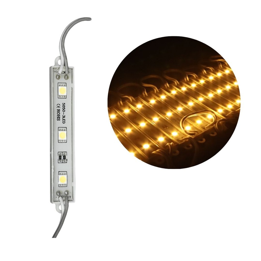 KIT6-Módulo 5050 Smd 3 led Ip65 Branco Quente 12V