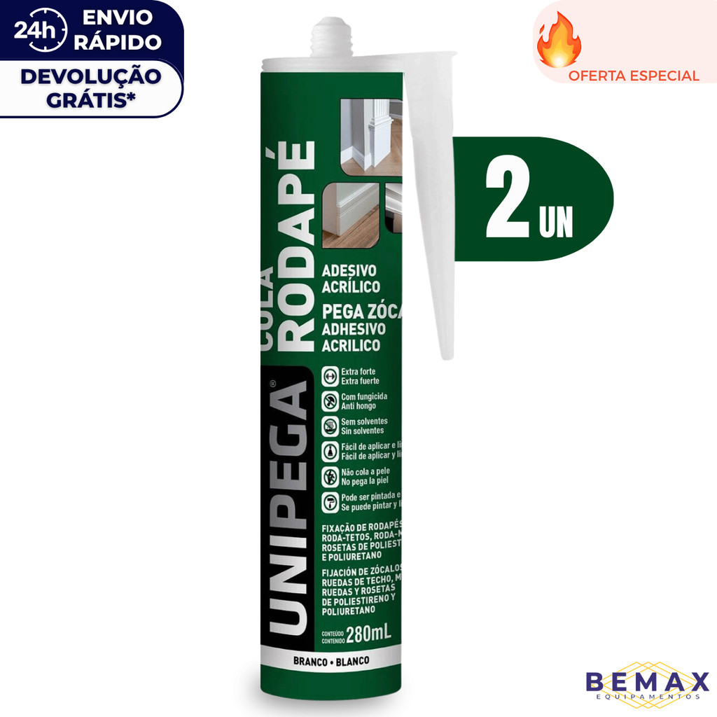 Kit 2 Cola Rodapé Gesso Sanca Roda Teto Madeira Mdf Adesivo Pintavel Cola Extra Forte Fungicida 476g