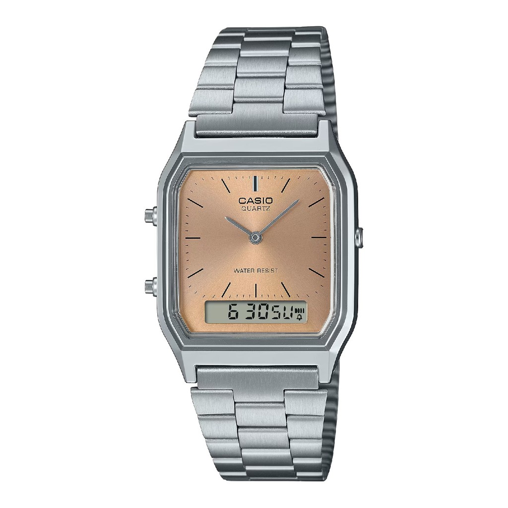 Relógio Casio Vintage AQ-230A-4AMQYDF Prata e Rose em Oferta na Shopee