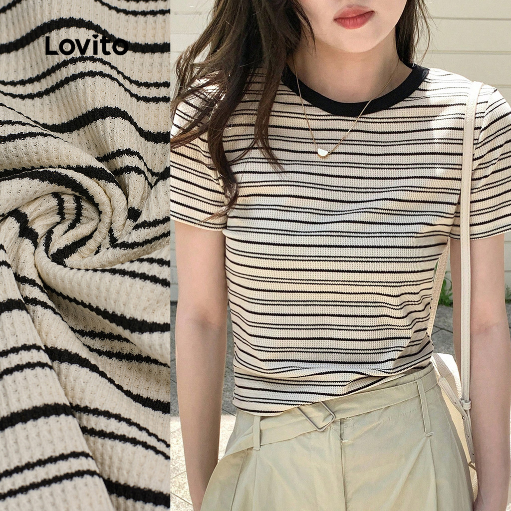 Lovito Camisa Casual de Cores Contrastantes Macia e Confortável para a Primavera/verão para mulheres L138ED219 em Oferta na Shopee