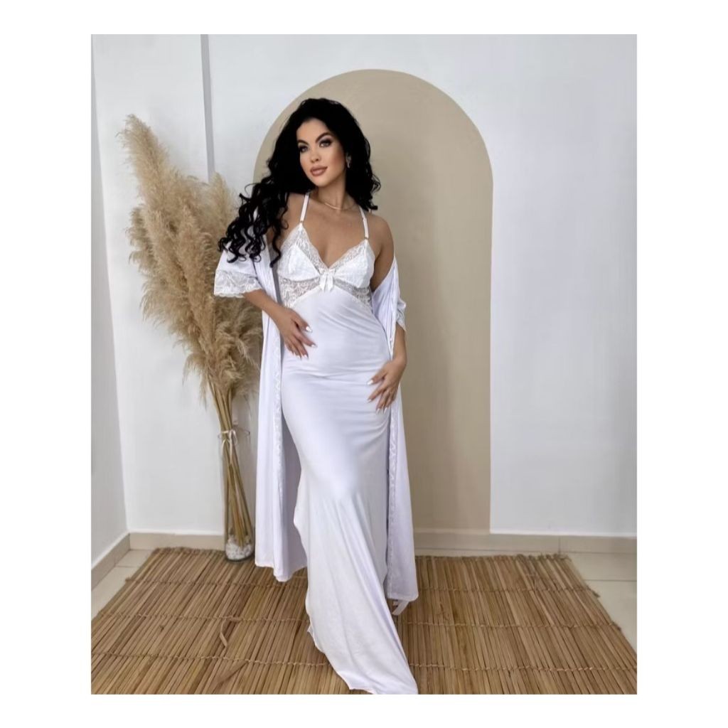 Camisola Longa Feminina Rendada Microfibra Sensual Renda Sem Bojo