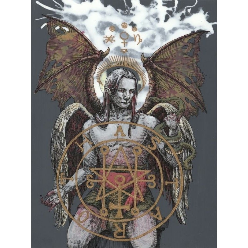 QUADRO DECORATIVO PLACA MDF-ASTAROTH A JOELHADO COM PONTO EM CIMA DELE