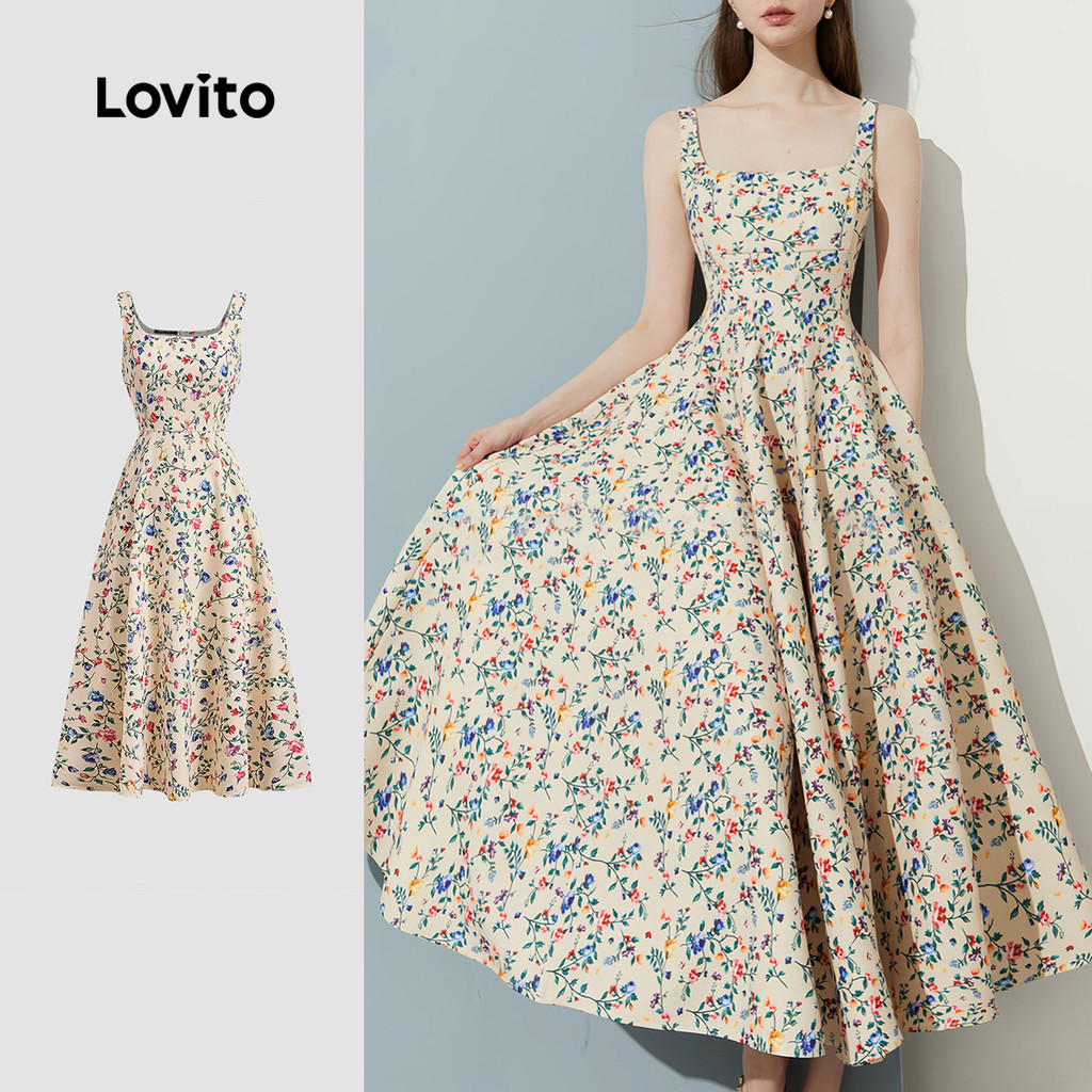 (New Lovito) Vestido Casual de Primavera/verão para mulheres L143ED379 em Oferta na Shopee