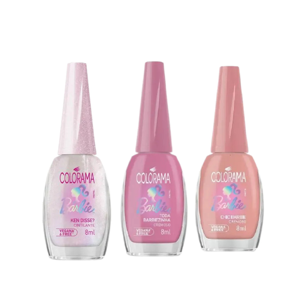 Kit 3 Esmaltes Barbie Tons de Nude + Cintilante - Colorama