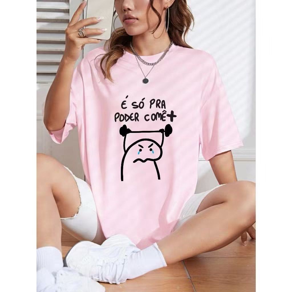 Camiseta Feminina Estampada Academia Treino Oversized 100% Algodão Linha Premium TrendBox Mania