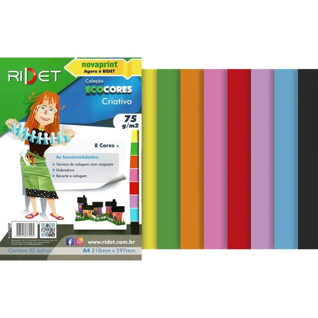 Bloco Ridet Criativo 8 Cores A4 75g - Pacote com 32 Folhas em Oferta na Shopee
