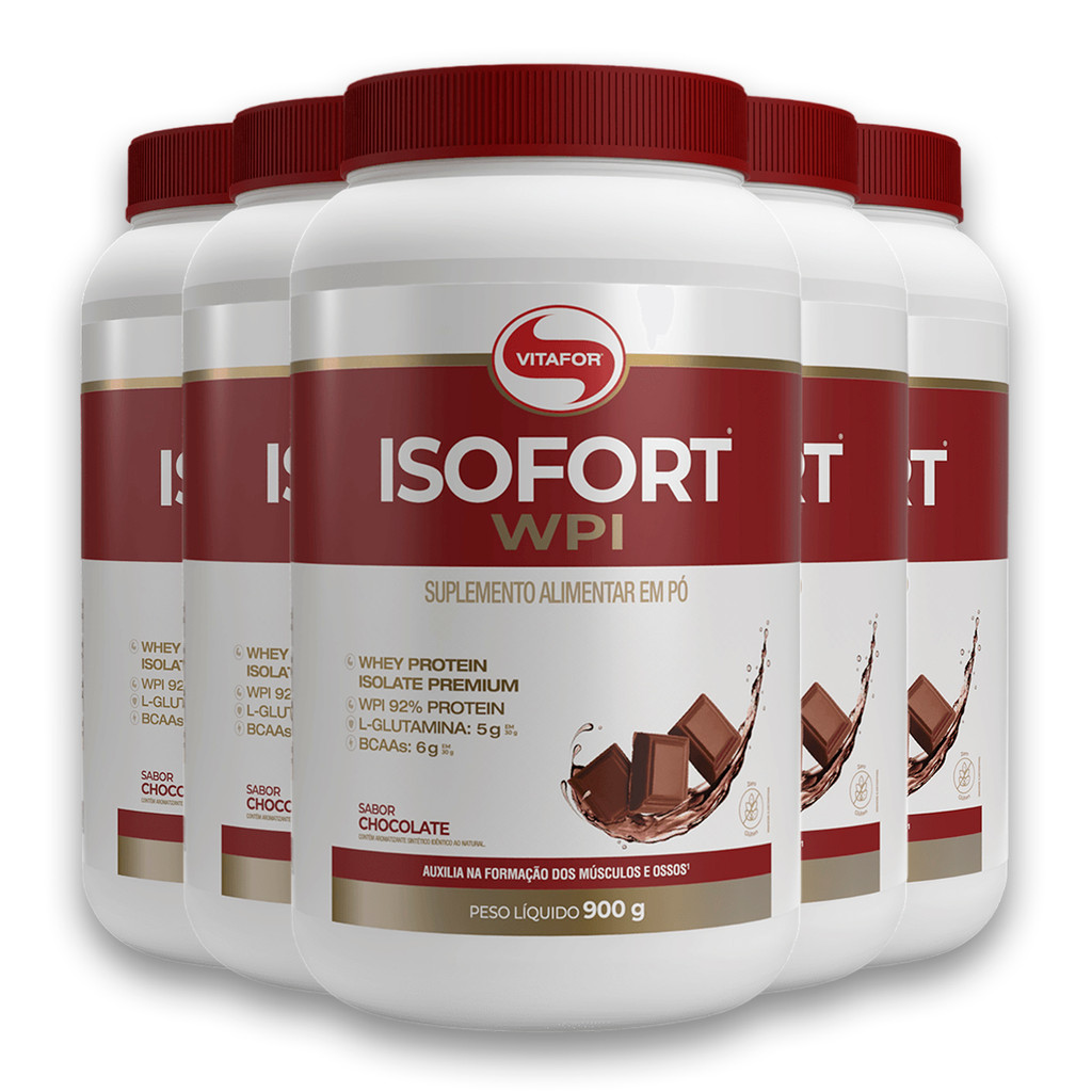 Kit 5 Isofort Vitafor Whey Protein 900g Chocolate