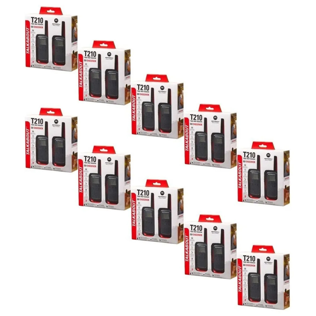 KIT 10 PARES RADIO COMUNICADOR MOTOROLA T210BR VERMELHO E PRETO