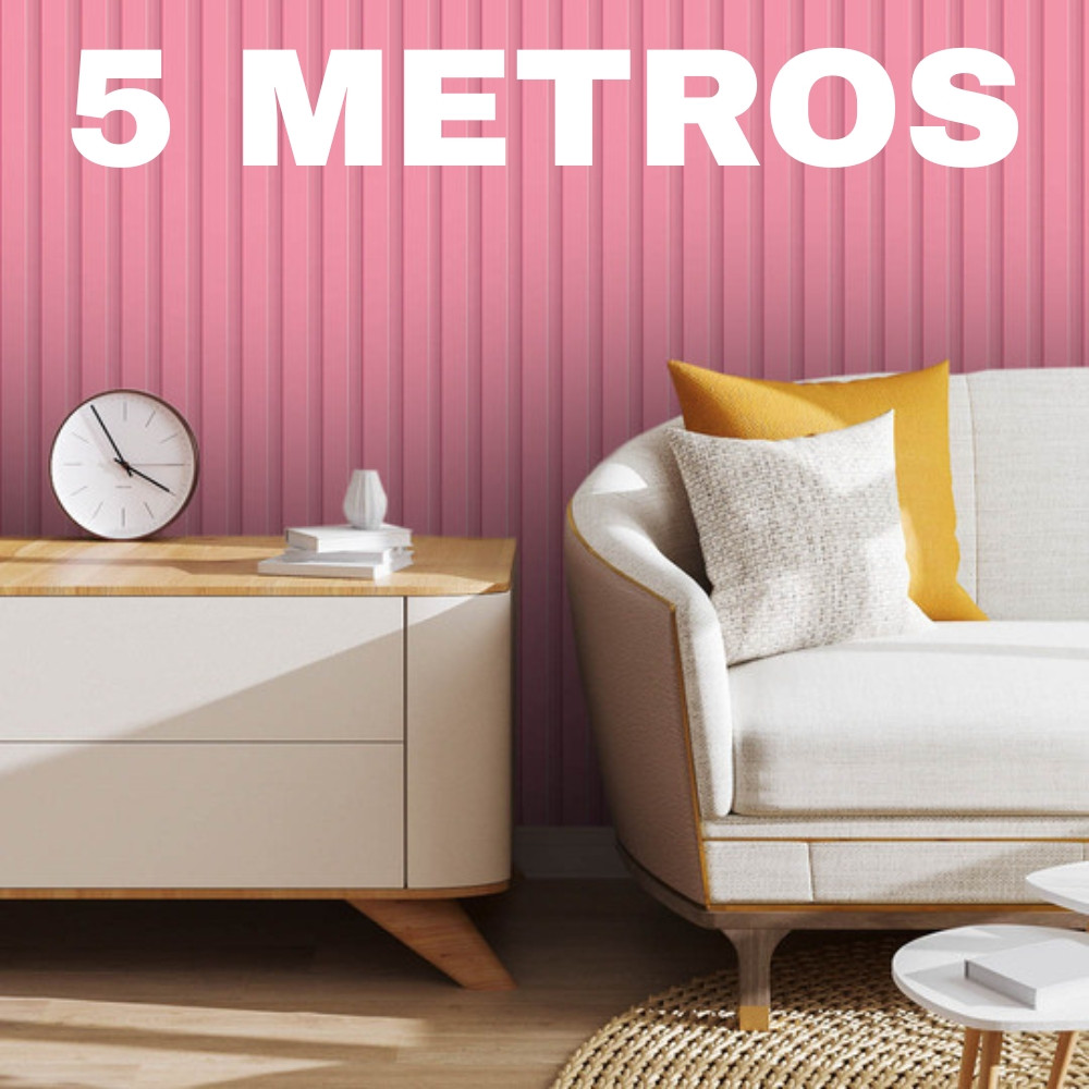 Queima de Estoque ! Papel de Parede Adesivo Ripado Rosa Madeira Lavável 5 Metros Fácil de Aplicar