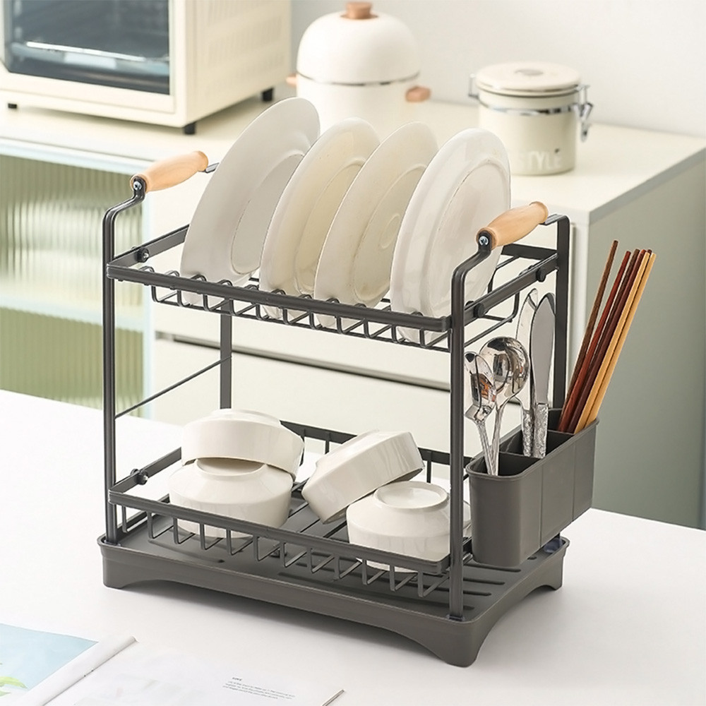 Escorredor de Louça com Alça de Madeira 2 Andares Deend em Oferta na Shopee