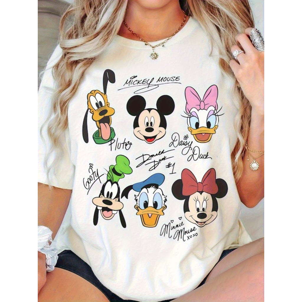 Camiseta Feminino Vintage Mickey and Friends Autographs Blusa Unissex Algodão Premium Streetwear Envio Imediato em Oferta na Shopee