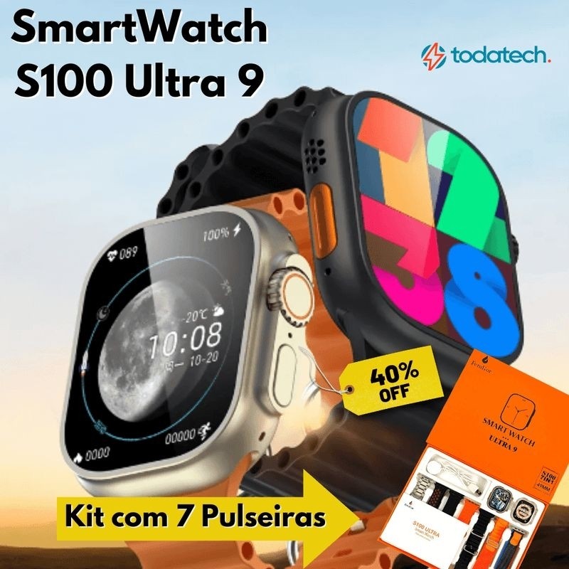 Smartwatch Relógio Inteligente S100 7 PULSEIRAS BLUETOOTH MONITOR CARDIACO ATIVIDADES SPORT FITNESS