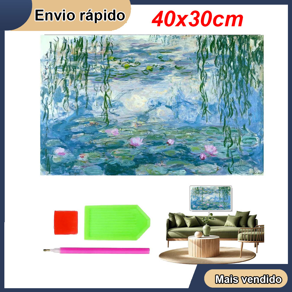 Flor de Lótus Quadrado Kit Pintura de Diamante 5d Paisagem Variados Diamond Paiting  40x30cm em Oferta na Shopee