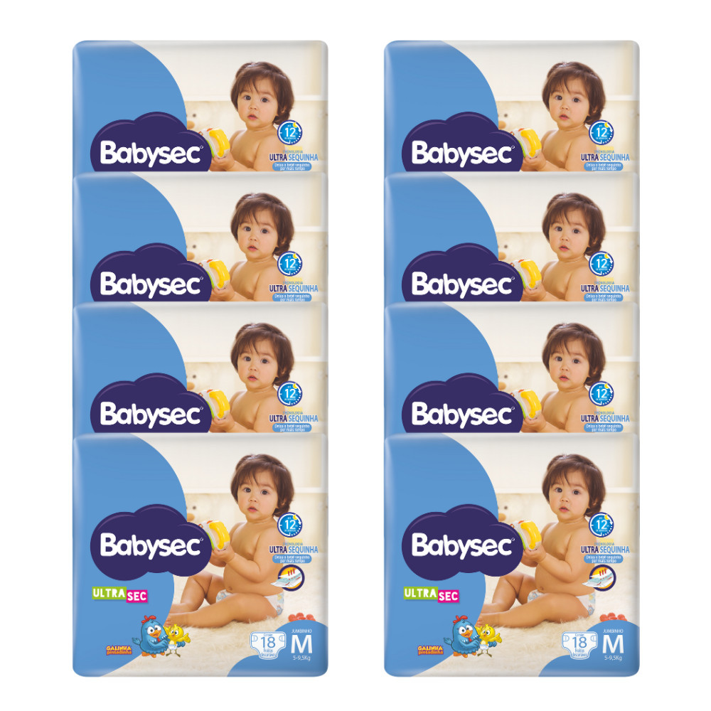 Kit 8x Fralda Babysec UltraSec Galinha Pintadinha Jumbinho M 18un Cada em Oferta na Shopee