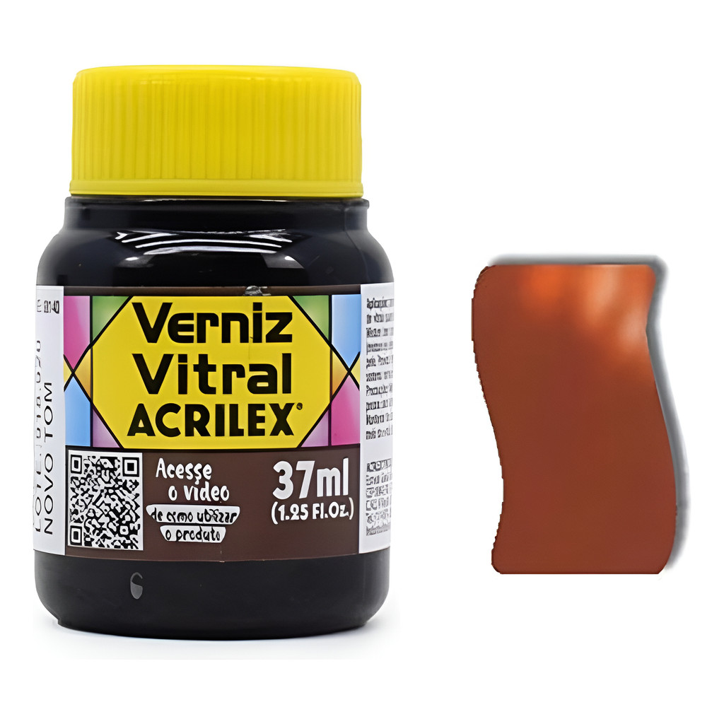 Verniz Vitral Marron 531 - Acrilex - 37ml Perfeito para Copos Garrafas Vasos e Outras Efeito Vitrais