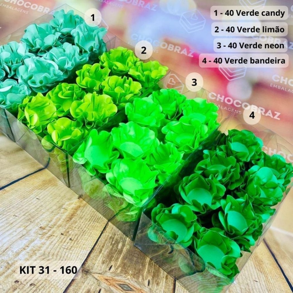 KIT 160 Forminhas Para Doces Finos VERDE BANDEIRA + VERDE NEON + VERDE CANDY + VERDE LIMÃO