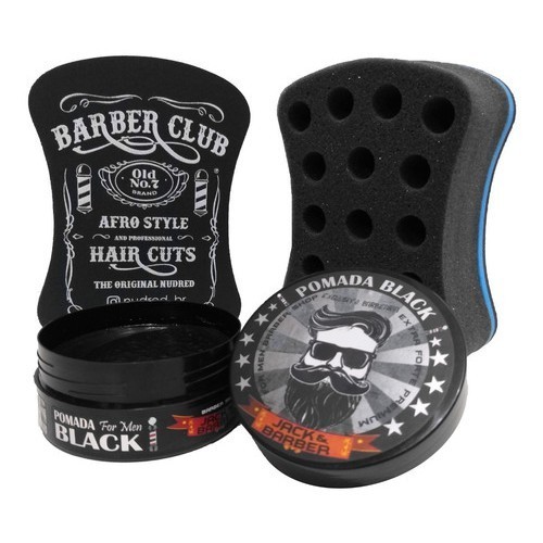 Kit 01 Esponja Nudred Buchinha enrolar cabelo P M G +1 Pasta Cera Jack Barber