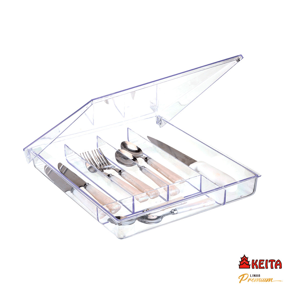Porta Talher Com Tampa de Cristal Premium em Oferta na Shopee