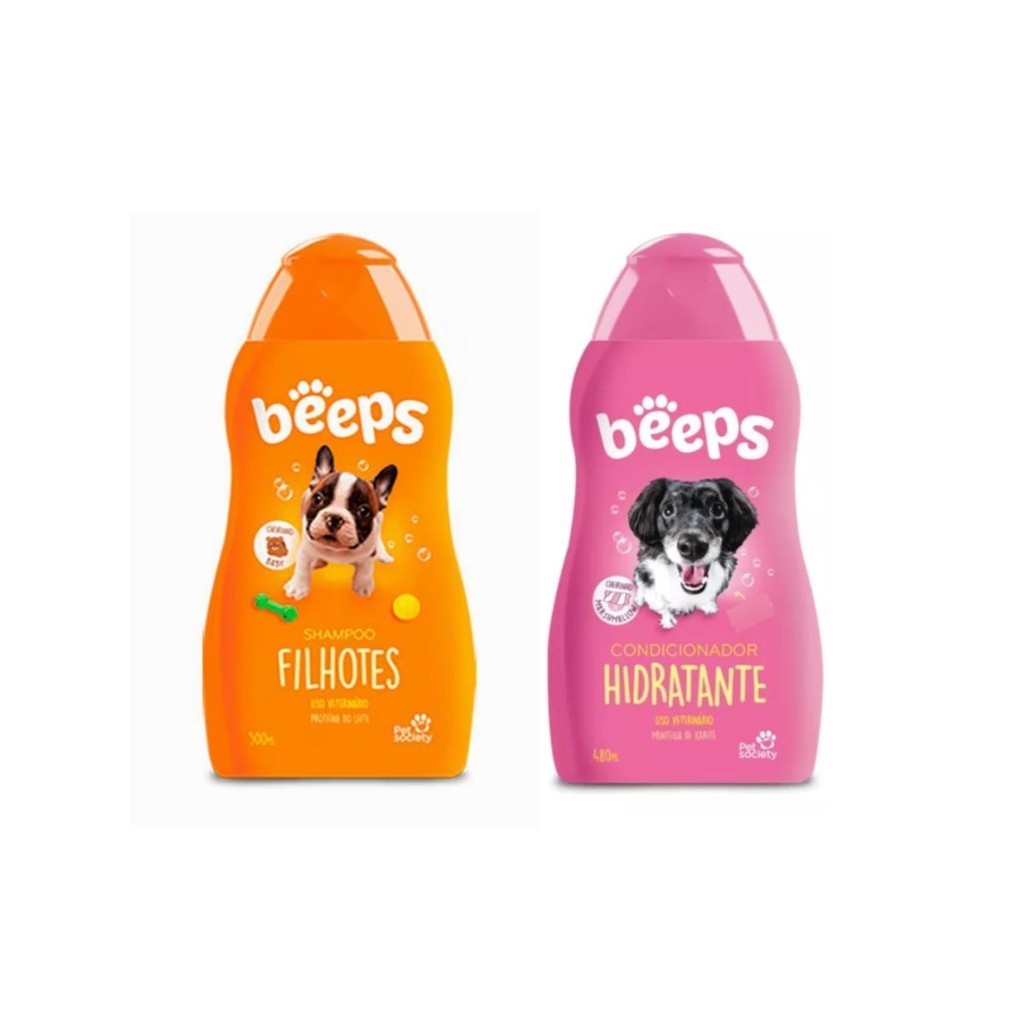 1 Shampoo Cães Filhotes Beeps E 1 Condicionador Pet Society
