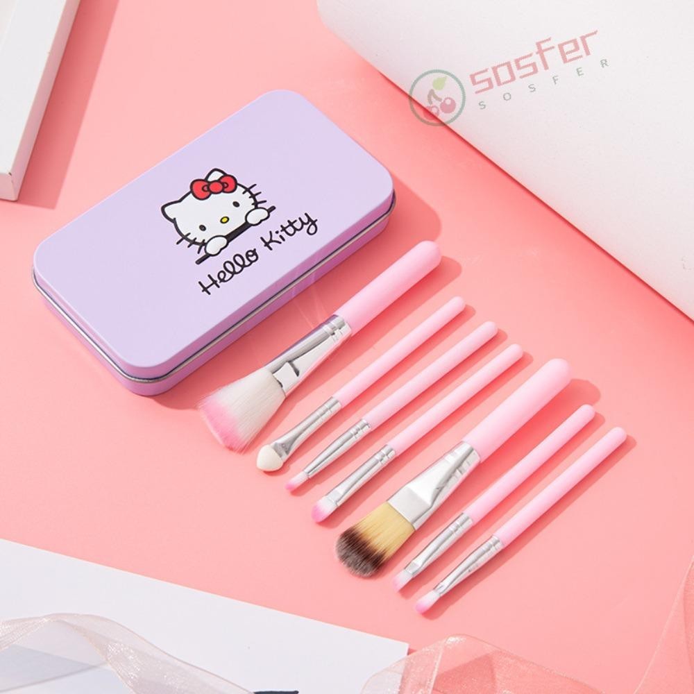 SOSFER 7pcs/Set Ferramentas De Maquiagem Cartoon , Conjunto De Escovas Portáteis Sanrio Hello Kitty Multifuncionais De Alta Qualidade Fácil De Usar Durável Para Iniciantes