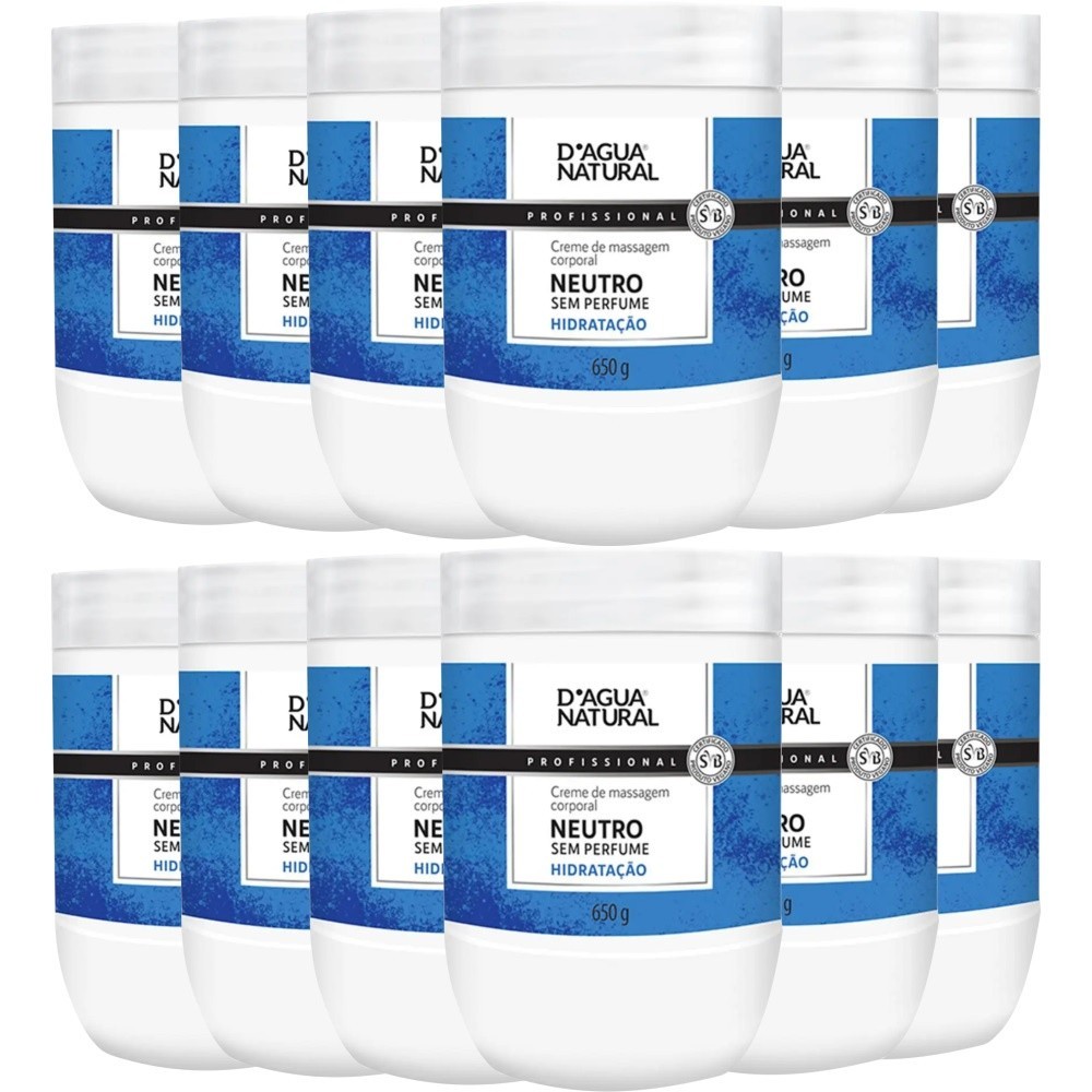 KIT 12UN CREME MASSAGEM CORPORAL NEUTRO 650G DAGUA NATURAL
