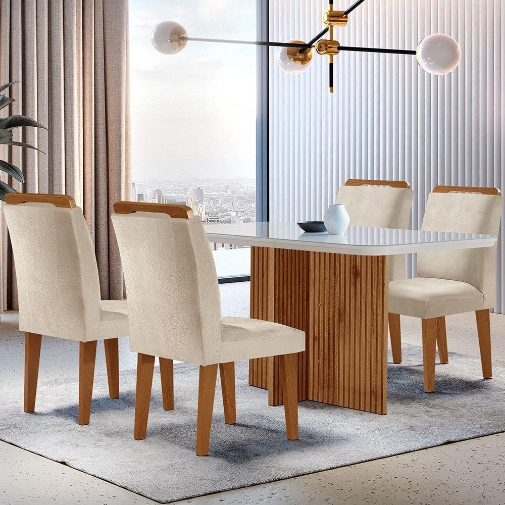 Sala De Jantar Mesa 120cm Mdf Vidro Canto Copo  4 Cadeiras em Oferta na Shopee
