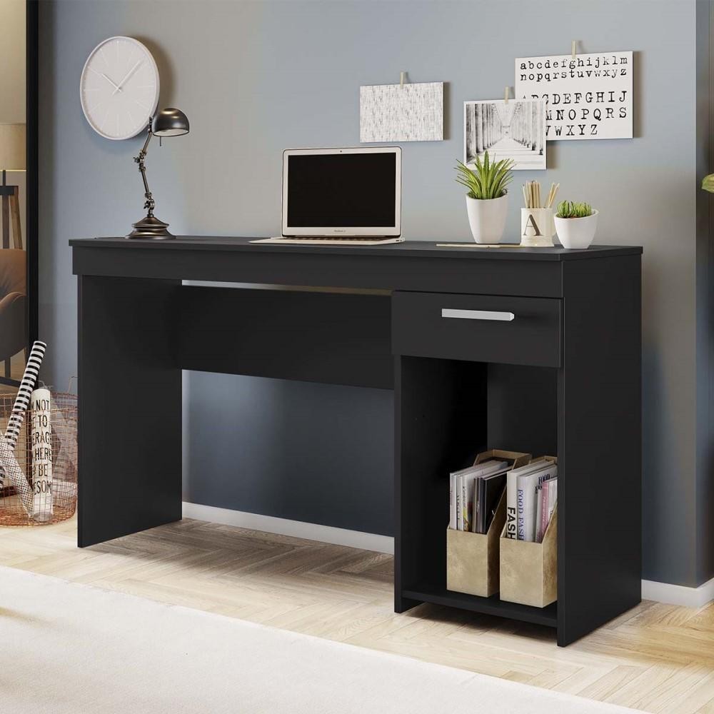Mesa Escrivaninha Preta Para Computador Escritório Home Office Estudos 1 Gaveta Nicho Quarto Notável - Home & Living