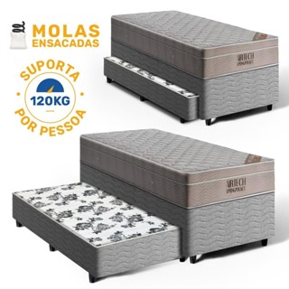 Box Bicama + Colchão Molas Ensacadas Ortobom AirTech SpringPocket + Auxiliar de Molas Solteiro 88cm em Oferta na Shopee