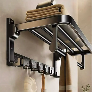 Porta Toalha Suporte Toalheiro Banheiro Duplo Aço Inox Premium Retratil 90°Adesivos não po...