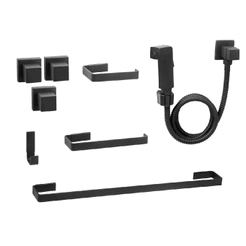 Kit de Acessórios para Banheiro Quadrado Preto Completo Luxo + Ducha Higiênica + 03 Acab. Reg. Deca