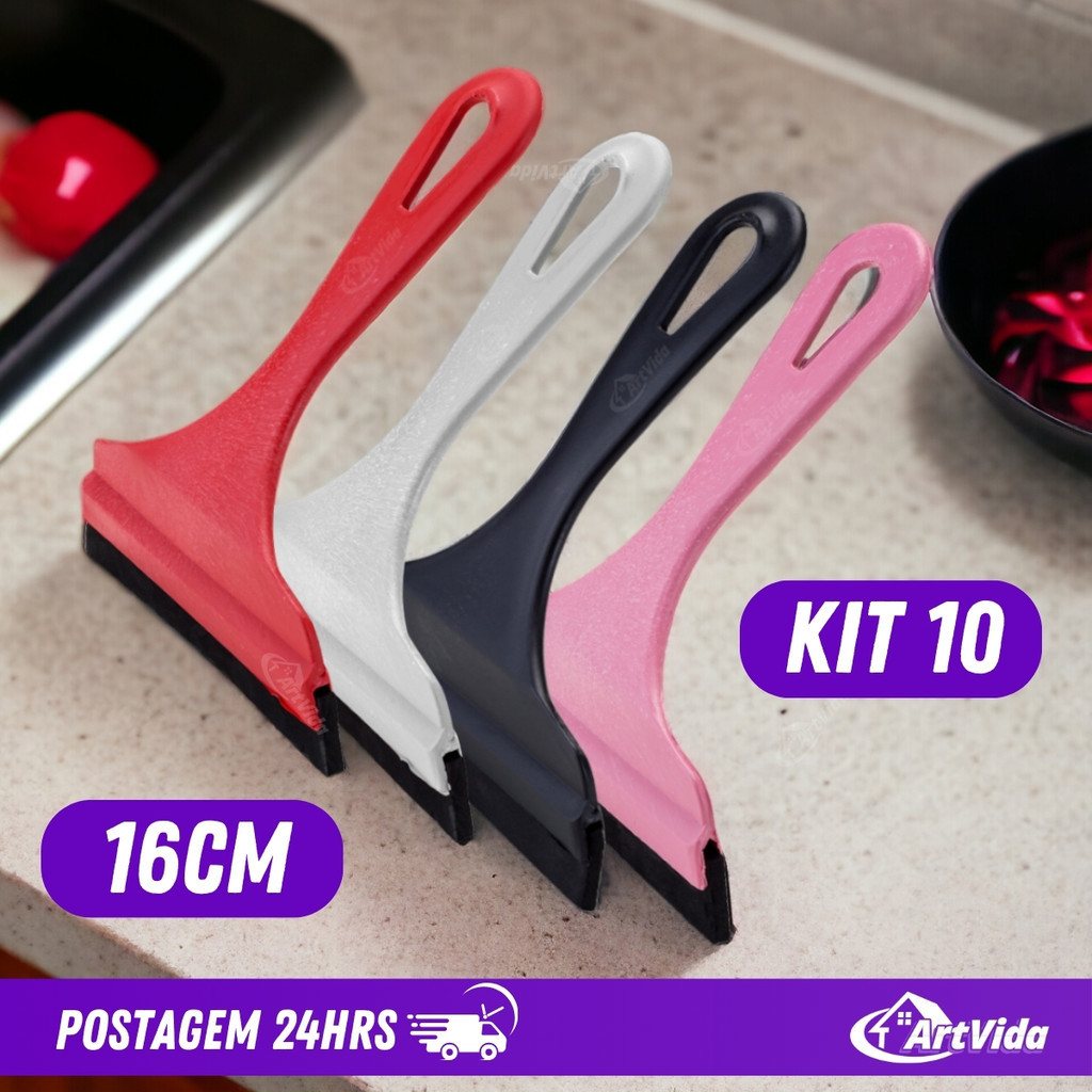KIT 10 Rodinho Rodo Pia Plástico e Silicone - 18cm Puxa Bem - Cozinha Limpa e Organizada - ArtVida em Oferta na Shopee