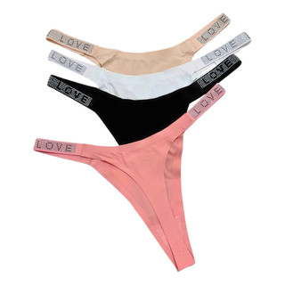 Kit 4 Calcinha Fio Dental Strass Love Secret Cores Variadas