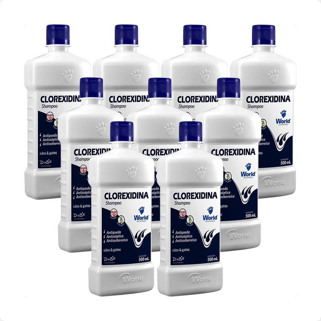 Kit 9 Shampoo World Veterinária Dug's Clorexidina Cães & Gatos - 500 mL