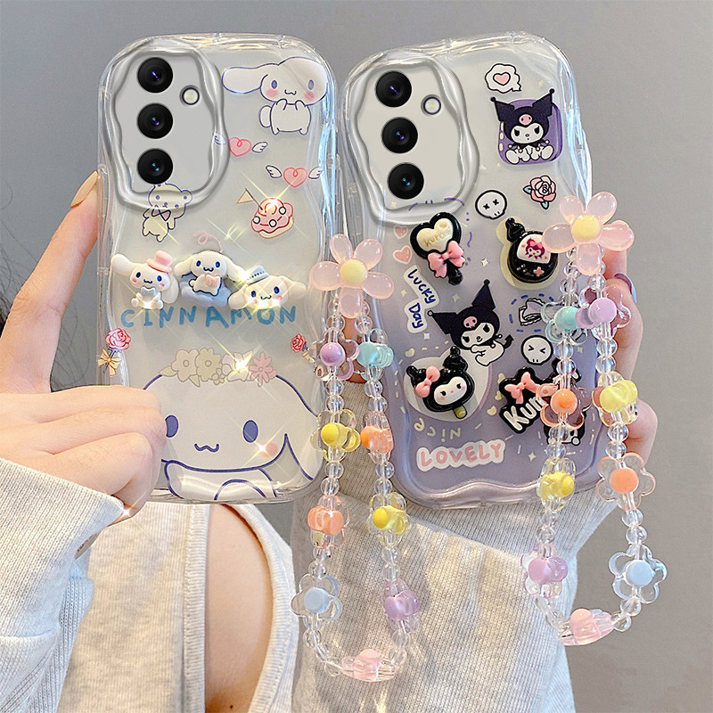 Capa Protetora 3D Para Telefone Samsung Galaxy A14 A15 A54 A34 A55 A05S A05 A35 5G Com Alças Florais Kuromi