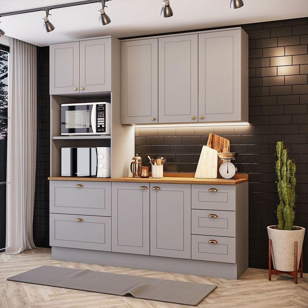 Cozinha Compacta 3 Peças Com Paneleiro Torre Quente Amy Casa 812 Cinza