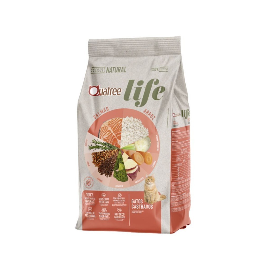 Ração Quatree Life Gatos Castrados Salmão e Arroz 3kg