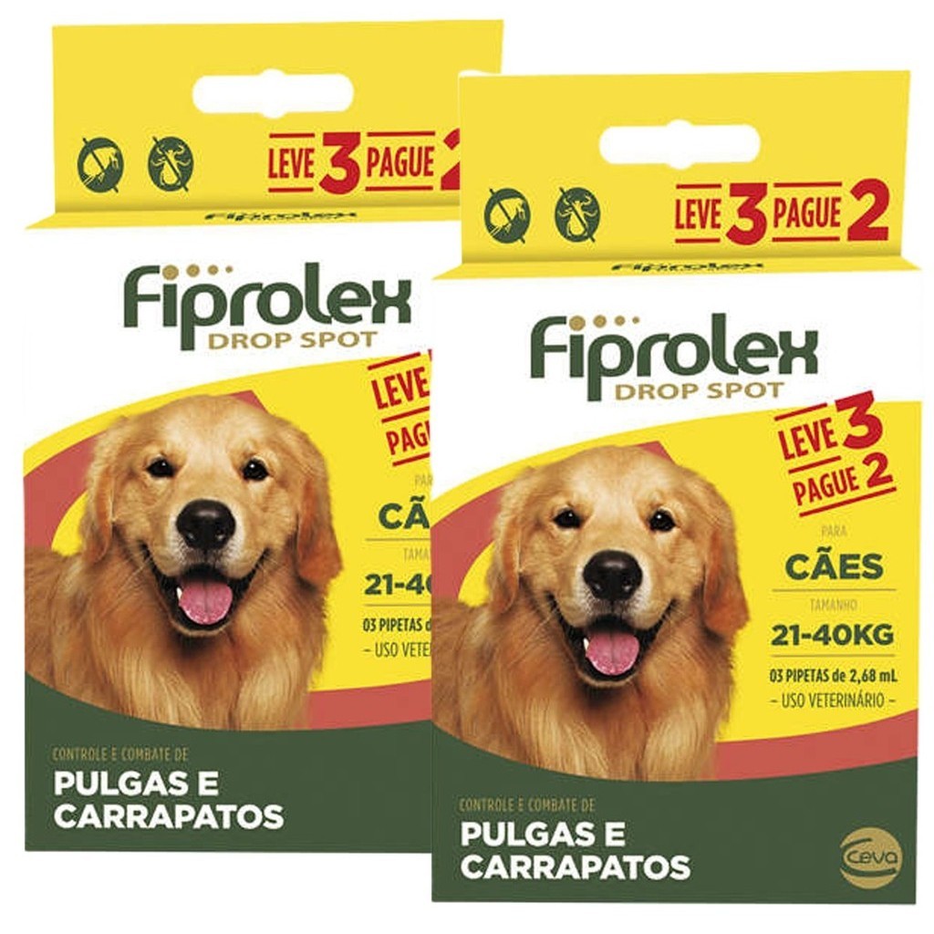 Kit 2 Antipulgas e Carrapatos Ceva Fiprolex de 2,68 mL para Cães de 21 a 40 Kg - Leve 3 Pague 2 em Oferta na Shopee