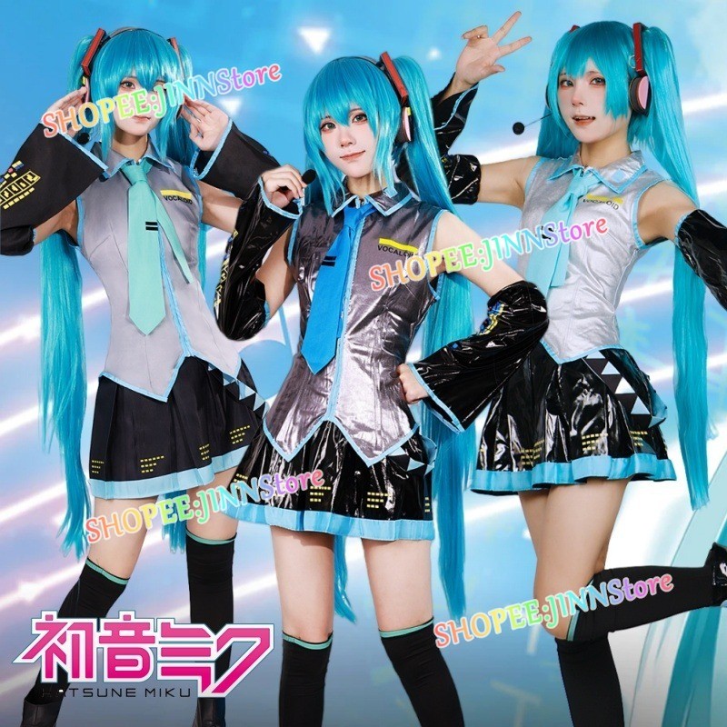 - JINN-MIKU Cosplay HATSUNE Vestido De Couro Patenteado + Wig Set Mulher Papel De Festa De Carnaval em Oferta na Shopee