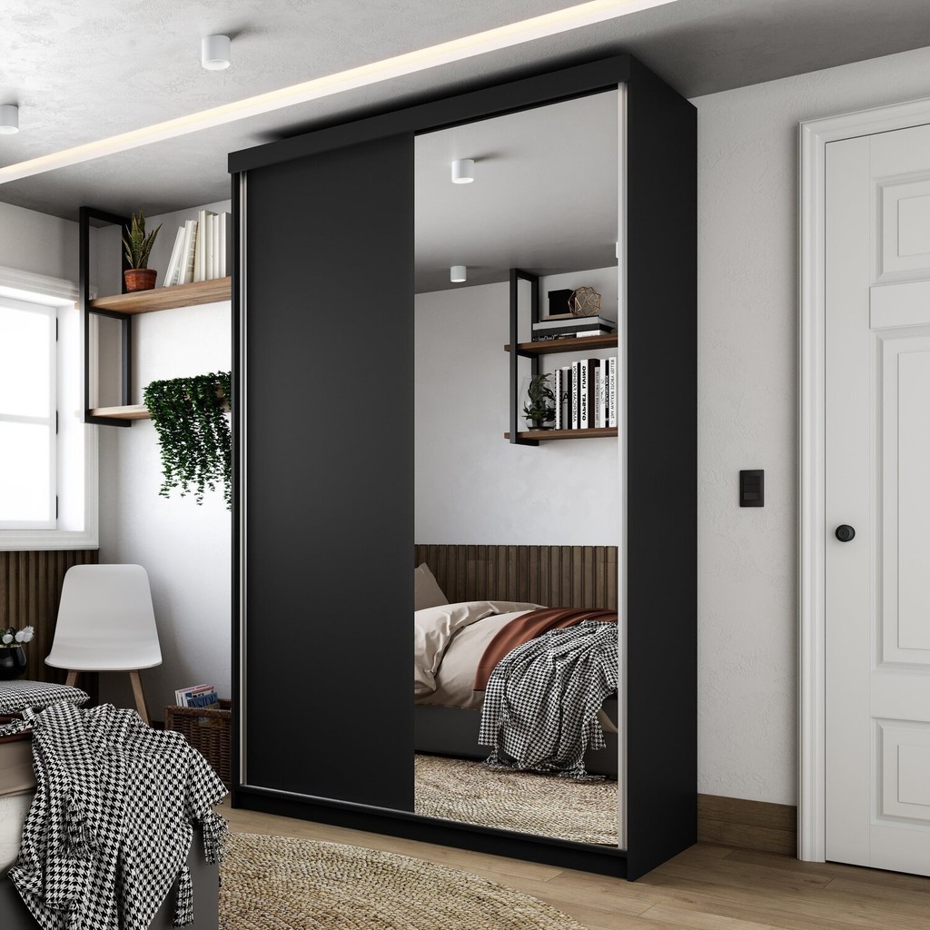 Guarda-roupa Solteiro 100% Mdf Bp com 2 Portas e 1 Espelho Preto em Oferta na Shopee