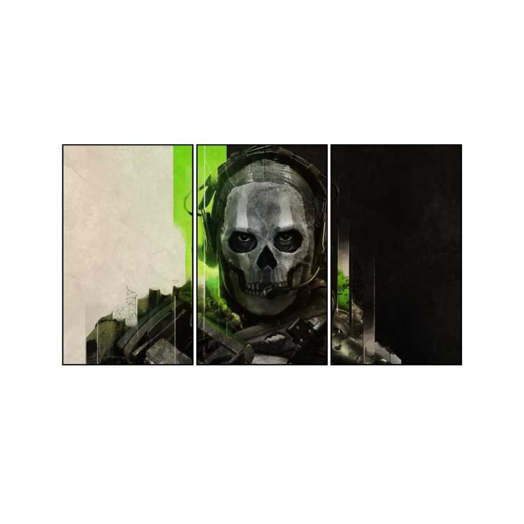 Quadros Decorativos Mosaico Mdf 3 Pç 40x60 Games Ghost Call Of Duty Modern Warfare 2 COD Sala Quarto