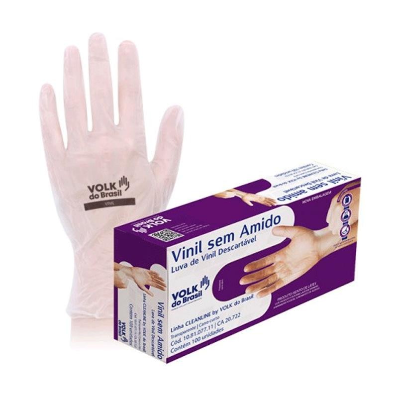 Luva de vinil descartável M sem amido com 100 unidades CA20722/45756 Volk em Oferta na Shopee