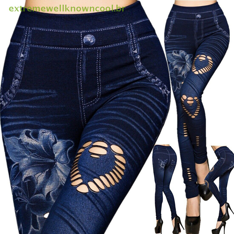 EWC Calças De Ganga Sexy Femininas Jean Slim Fit Leggings Elásticas HOT em Oferta na Shopee