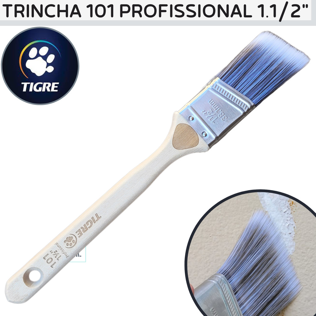 Pincel de Pintura Trincha Angular Profissional Tigre 1.1./2" Para Recorte de Alta Precisão Premium.