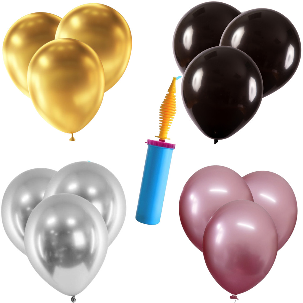 Kit, Balão Bexiga Metalizado + Bomba Para Inflar Balão, Balão Látex Bexiga 9 Polegadas C/2...
